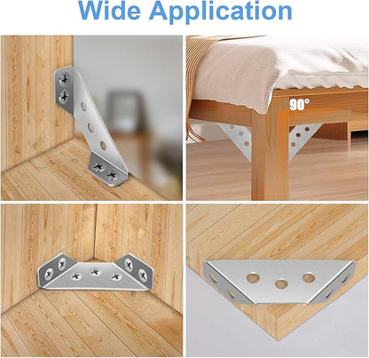 50Pcs Universal Stainless Steel Furniture Corner Connector, Angle Corner Bracket with Screws, Corner Braces, Corner Connectors for Shelves Wood Furniture Cabinets (50 Pcs)