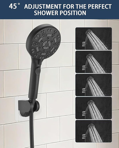 Handheld Shower Head Holder Super Strong Adhesive No Drill Adjustable Wall Mount for Hand Held Wand, Ideal for Kids, Elderly, and Short Users (Matte Black)