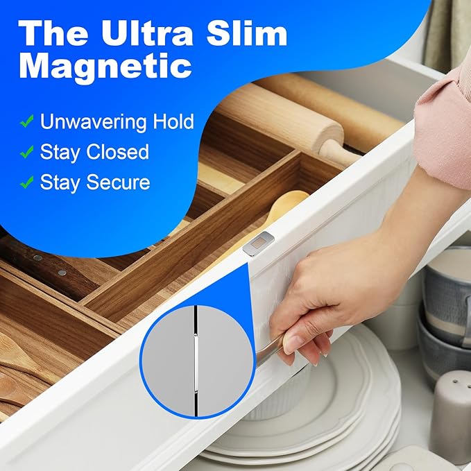 10 Pack Magnetic Cabinet Door Catch, Ultra Thin Cabinet Door Magnets, Adhesive Drawer Magnets to Stay Closed, Stainless Steel Cabinet Latch Easy to Install with Double Sided Tape, Thickness 0.08in