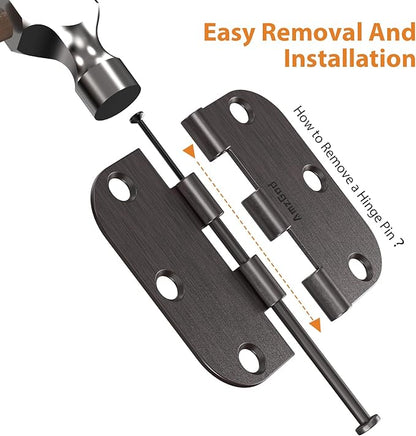 12 Pack Oil Rubbed Bronze Door Hinges 3.5" x 3 1/2 Inch - 5/8" Radius Corner Hinge Kit for Interior/Exterior Doors, Wooden Boxes & DIY Projects (Iron Hardware for Bedroom/Bifold/Chicken Coop)