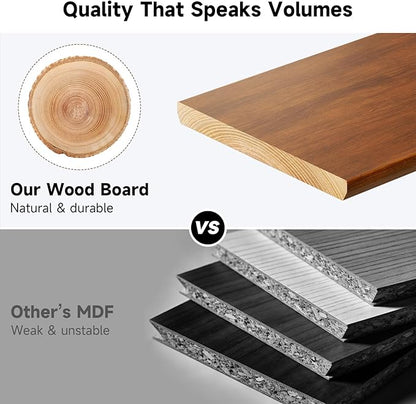 Dual Monitor Stand, 35.4 Inch Monitor Stand Riser for 2 Monitors, 2 Tiers Wood Desk Shelf with Storage, Desktop Organizer Stand for Computer, Laptop, Printer, TV (Walnut, 35.4in)