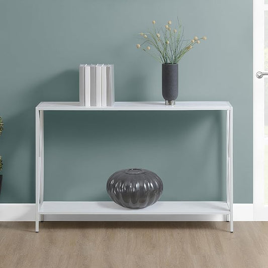 Convenience Concepts Tucson Console Table 47.25" - Modern Sofa Table with Storage Shelf, Entryway Hall Table for Living Room, White/White
