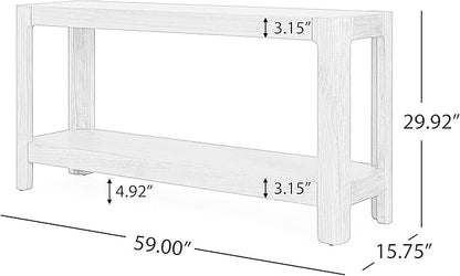 59-Inch Long Console Table, Modern Farmhouse 2-Tier Console Table, Elegant Minimalist Design with Premium Wood Veneer and Rounded Corners for Entrance, Hallway, Living Room (Natural-880)