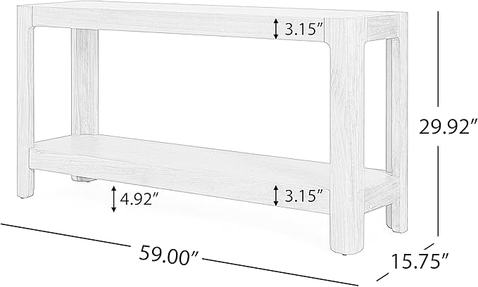 59-Inch Long Console Table, Modern Farmhouse 2-Tier Console Table, Elegant Minimalist Design with Premium Wood Veneer and Rounded Corners for Entrance, Hallway, Living Room (Black-880)