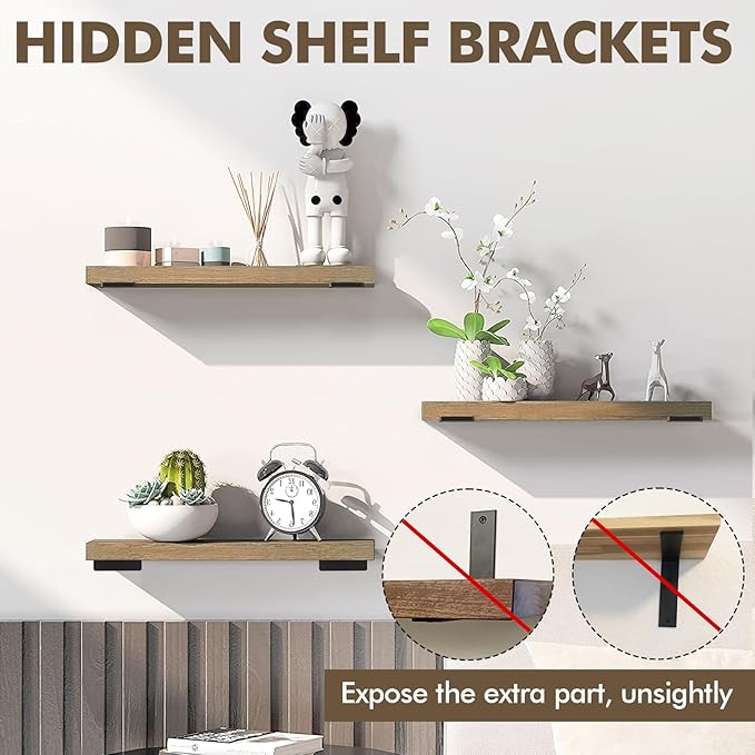 Heavy Duty Shelf Bracket 4 Pack, Floating Shelf Brackets 10 inch Long, Brackets for Shelves, Black Coated Metal Wall Shelf Support Brackets（1/5"-Thick）
