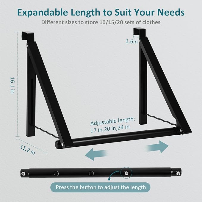 Foldable Over The Door Clothes Hanger, Space Saving Small Clothes Rack Door Hangers for Clothing, 2Pack, Black