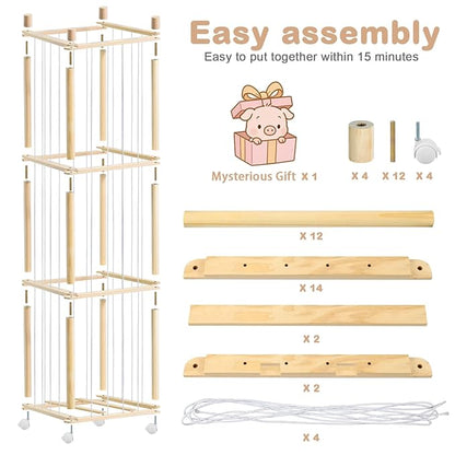 Stuffed Animal Storage, Wood Stuffed Animal Zoo Storage with Brake Wheels, Space Save Toy Organizer, Large Capacity Stuffed Animal Holder, Perfect for Nursery Playroom Kidroom Bedroom-54.3 Inch