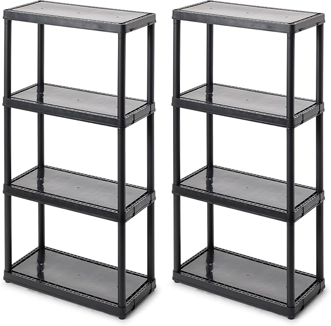 Gracious Living 4 Shelf Fixed Height Solid Light Duty Storage Unit 12 x 24 x 48 for Home, Garage, Basement, & Laundry, Black (2 Pack)