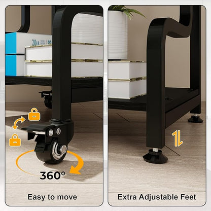 Natwind 3-Tier Printer Stand with Wheels Movable Storage Cart Floor-Standing Multi-Purpose Shelf Rack for Media Player Scanner Files Books Microwave Oven in Kitchen Living Room Home Office (Black)