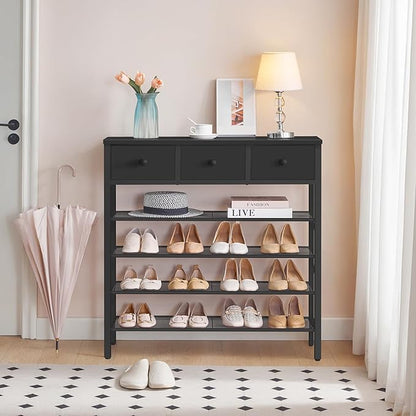 5-Tier Shoe Rack with 3 Drawers, Metal Shoe Organizer for 20 Pairs with Storage Shelves and Wooden Top, for Entryway, Hallway, Foyer, Closet, Black SS35BB