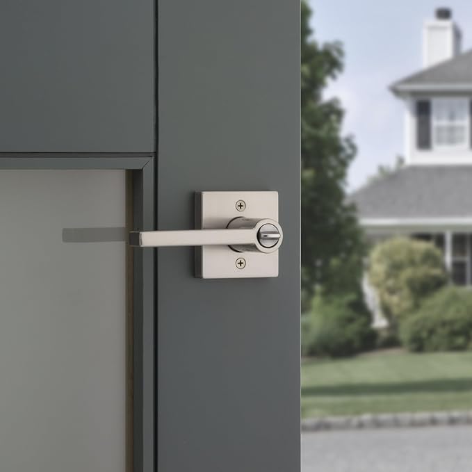 Kwikset Halifax Entry Door Handle with Lock and Key, Secure Keyed Reversible Lever Exterior, For Front Entrance and Bedrooms, Satin Nickel, 10 Pack, Pick Resistant SmartKey Rekey Security and Microban