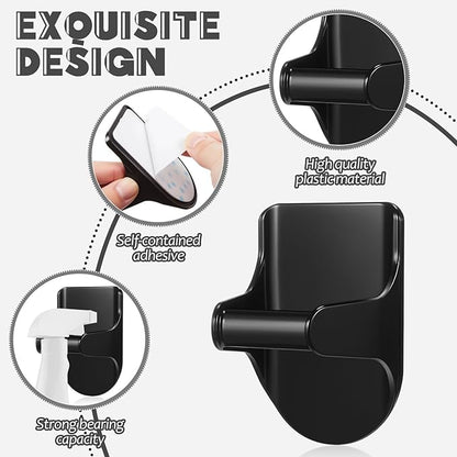 Taiyin 4 Pcs Wall Mount Spray Bottle Hooks Holder Spray Bottle Hanger Adhesive Hook to Create Storage Space Rack Organizer Hanger for Cabinet Kitchen Variety Surfaces (Black)