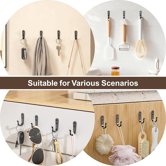20-Pack Towel Hooks for Bathroom, Heavy Duty Black Metal Wall Hooks for Robe, Coat, Kitchen, Closet, Garage Organizer