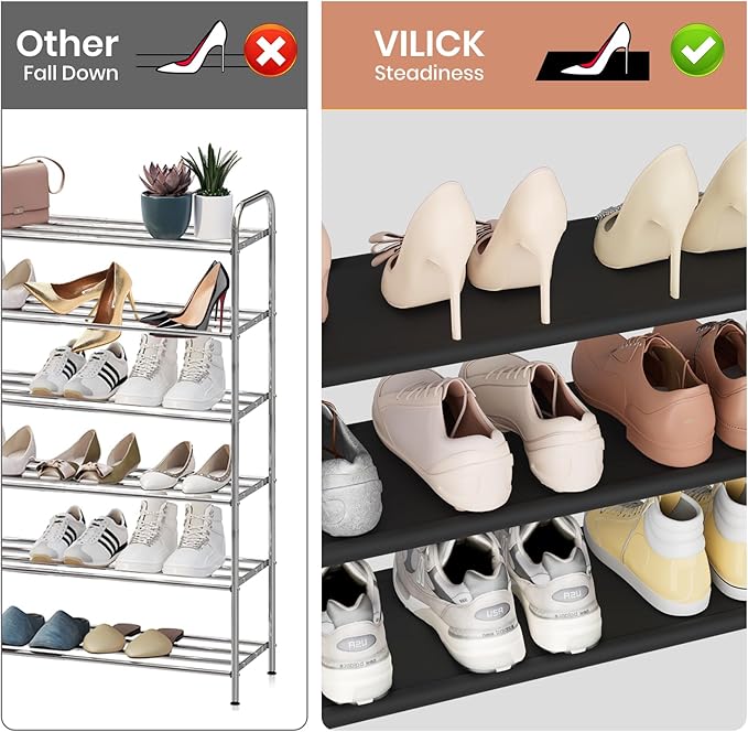 Shoe Rack for Closet Shoe Organizer Space Saver Storage for 12-15 Pair Shoe Shelf with Hook Free Standing 3 Tier Shoe Rack Organizer for Entryway, Small Spaces, Black