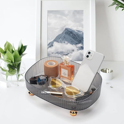 Makeup Perfume Organizer, Bathroom Vanity Tray, Decorative Dresser Tray, Bathroom Countertop Organizer Tray for Cosmetics, Skincare Products, Grey