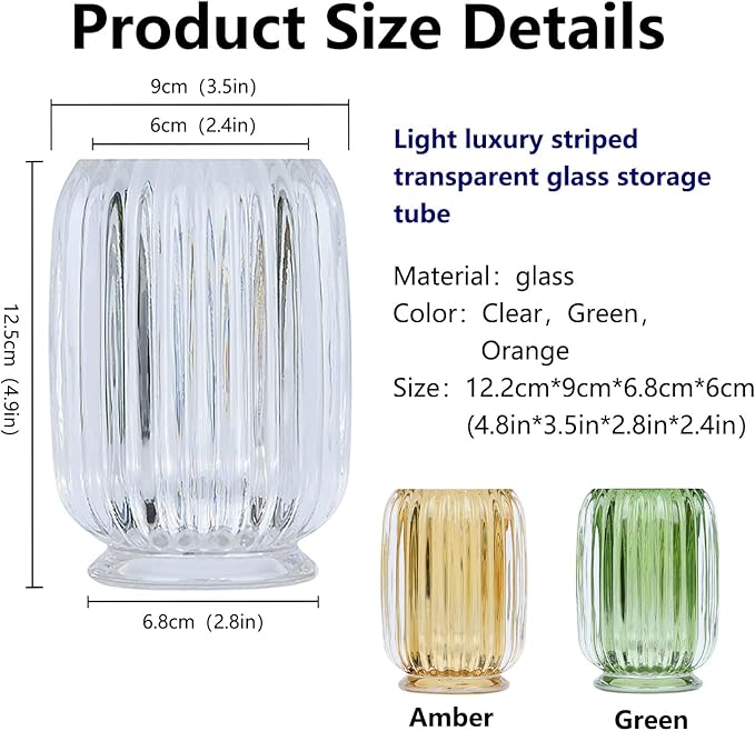 DASITON Makeup Brush holder Organizer,Crystal Cosmetic Makeup Brush Glass Brushes Storage Holder, Vintage Make Up Brush Cup Holder striped vase(Clear)