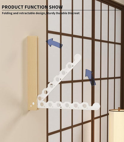 Natural Wood Folding Clothes Hanger Rack for Laundry Room, Wall Mounted Clothes Drying Rack, Laundry Drying Rack Foldable, Perfect for Small Spaces, Beech Wood White