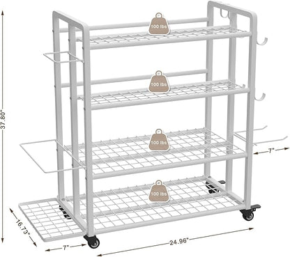 4-Tier Dumbbell Rack Stand Only, Adjustable Weight Rack for Dumbbells Kettlebells Yoga Mat, Home Gym Storage Rack with Wheels and Hooks, Powder Coated Finish