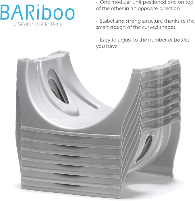 Bariboo Stackable Water Bottle Storage Rack Best Water Jugs 5 Gallon Organizer. Jug Holder for Kitchen, Cabinet and Office Organizing. Reinforced Polypropylene (Silver, 3 No Shelf)