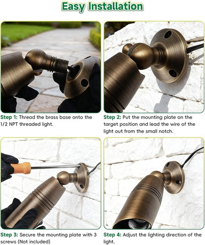 Sturdy Cast Brass Landscape Lighting Mounting Base, Outdoor Light Mounting Plate, Surface Mounting Plate, Low Voltage Landscape Lighting Accessories Antique Bronze 4pcs