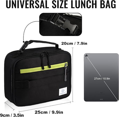 Genteen Lunch Box Kids, Insulated Lunch Bag Kids Boys Girls Back to School, Soft Lunch Box for Men Reusable Lunchbox for Office,Outdoor,School (Black)