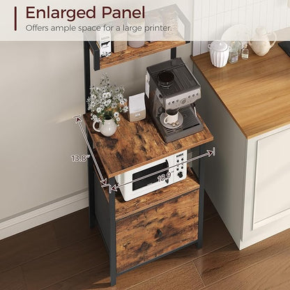 Printer Table with Storage, Home Printer Stand with File Cabinet, Fits A4/Letter Size Files, Printer Cabinet with Large Tabletop, Display Shelf, for Home Office, Rustic Brown PTHR3501