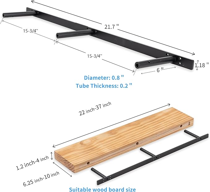 Floating Shelf Bracket ,Hidden Shelf Brackets (2 Pcs Additional Brackets 38 Inch -NO Kits), Matte Black