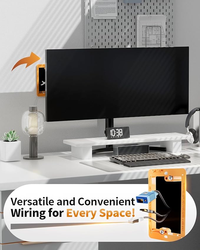 VCE Low Voltage Mounting Bracket 2 Pack, Flush Low Voltage Box for Single Gang Wall Plate, Telephone Wires, Network Cables, HDMI, Coaxial, Speaker Cables, Orange