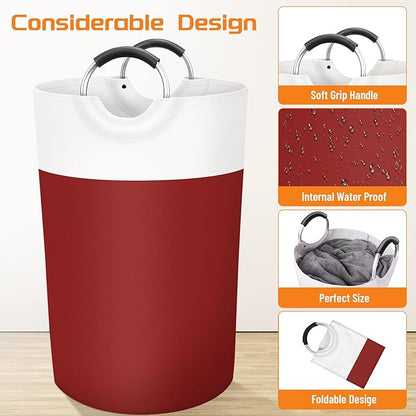 BlissTotes 115L Laundry Basket, Freestanding Laundry Hamper, Collapsible Dirty Clothes Hamper, Waterproof Fabric with Foam Protected Aluminum Handles for College, Dorm, Family (Red)