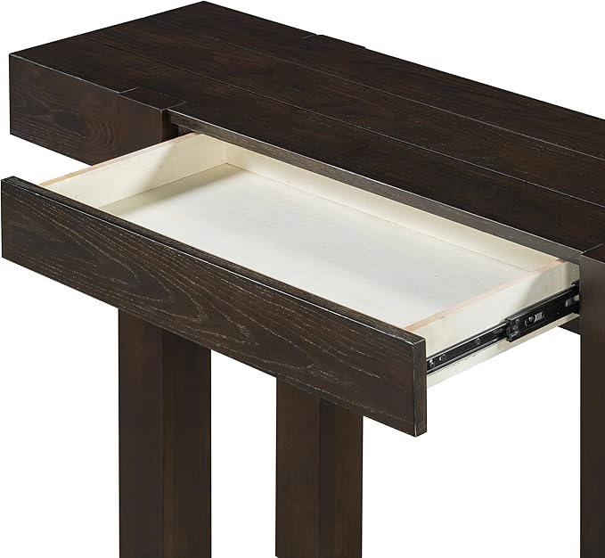 SOFTSEA Rustic Entryway Table with Hidden Drawer, Wood Console Table with Side Power Outlet, Sofa Table for Living Room Office, Espresso