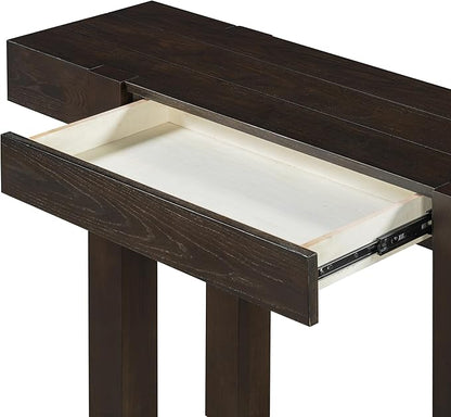 SOFTSEA Rustic Entryway Table with Hidden Drawer, Wood Console Table with Side Power Outlet, Sofa Table for Living Room Office, Espresso