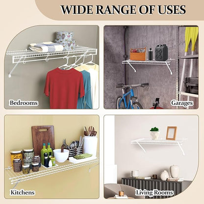 FACULX 6-Pack 12-Inch Support Brackets for Wire Shelving Wire Shelf Brackets + 24 Pcs Wire Shelf Clips, with Anchors and Pins for Installation Wire Shelving Support Brackets for Support Closet Wire