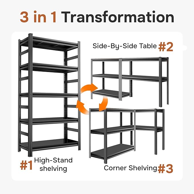 88" H X 47" W x 24" D Garage Shelving 5 Tier Storage Shelves Heavy Duty 3800LBS Adjustable Shelf Unit Metal Garage Shelving for Warehouse Industrial Basement, Black