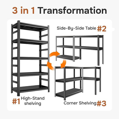 88" H X 47" W x 24" D Garage Shelving 5 Tier Storage Shelves Heavy Duty 3800LBS Adjustable Shelf Unit Metal Garage Shelving for Warehouse Industrial Basement, Black