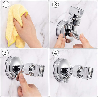 Zhehao Adjustable Shower Head Holder, Removable Suction Cup Shower Head Holder, No Drill Wall Mounted Suction Bracket with Chrome Polished for Marble Glass Metal Ceramic(2,Silver Wrench)