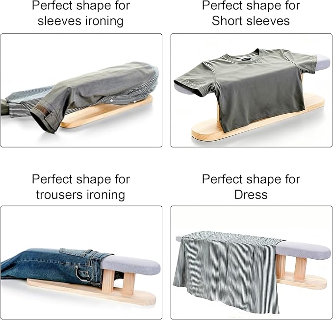 Upgraded Padded Longer Sleeve Ironing Board,Sleeves & Chest Tailor, Portable Sleeve Ironing Board with Wooden Base for Daily Ironing at Home, Laundry Rooms, Travel Use(57x13cm)