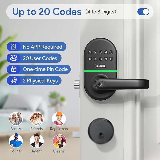 Keypad Door Lock with Handle: Keyless Entry Smart Lock for Front Door, NICE DIGI Electronic Digital Door Lock, Easy Installation