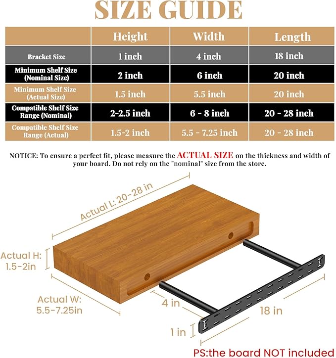 2pcs Floating Shelf Bracket Heavy Duty,Decorative Floating Shelf Hardware Hidden Black Metal Fireplace Mantel Brackets (18"X4"X1.0" with Tools)