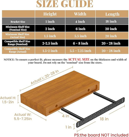 2pcs Floating Shelf Bracket Heavy Duty,Decorative Floating Shelf Hardware Hidden Black Metal Fireplace Mantel Brackets (18"X4"X1.0" with Tools)