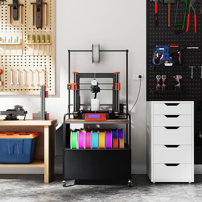 3D Printer Stand with Filaments Storage, 3D Printer Table with Storage, Heavy Duty Rolling 3D Printer Stand with 2-Tier Dustproof Shelves, Table for 3D Printer for Workshop Studio Office
