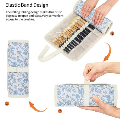 OCHEAL Makeup Brush Holder,Makeup Brush Organizer,Travel Makeup Brushes Bag Cosmetic Bags Pouch for Women Cosmetic Brushes Makeup Artist - Floral