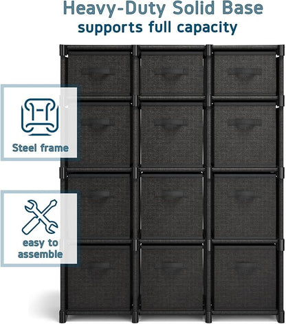 Black DIY Cube Organizer Shelf - Fabric Storage Cubes, Sturdy Cubbies for Bedroom, Playroom and More