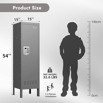 Metal Cabinet Home Office Storage,Lockers,Lockable Employees Metal Locker with Door,54" Height Steel Locker,Lockable Steel Locker for Gym,School,Home,Office,Garage,Assembly Required