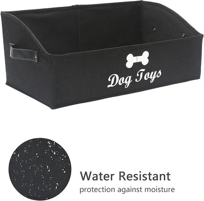 Geyecete Dog Toy Basket Large Dog Toy bin Dog Toy Box Storage Box - Foldable Fabric Trapezoid Organizer Boxes with Handle, Collapsible Basket for Dog Toys (Black-Dog)