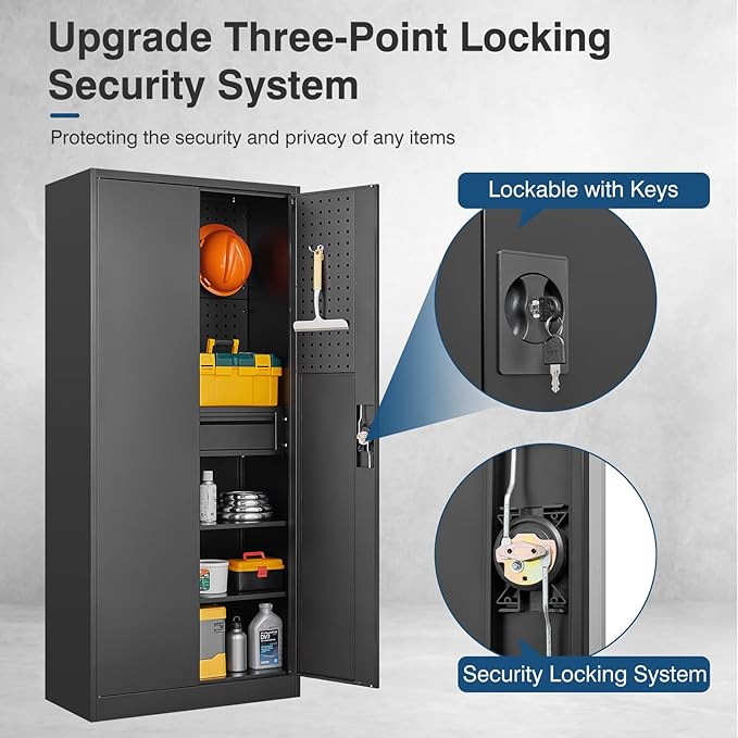 Metal Garage Storage Cabinet with Lock, Tool Cabinet Steel Locking Cabinets File Cabinet with Doors and Shelves,71" Tall Cabinet Lockable Heavy Duty Garage Cabinets and Storage System for Office