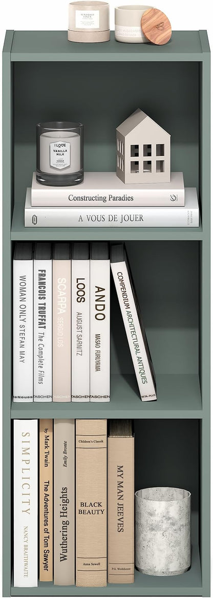 Furinno LUDER Book Shelf, 3-Cube Bookshelf, Bookcase, 9.3" x 12" x 31.5", for Living Room, Bedroom, Home Office, Sage Green
