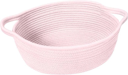 Small Woven Gift Basket, Baskets for Gifts Empty, Cotton Rope Cat Dog Toy Box, Nursery Baby Organizer with Handles, Cute Wicker Storage Bin for Home Decor, Light Pink, 12"x 8"x 5"