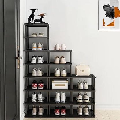 Vertical Shoe Rack - Tall Narrow Shoe Rack Organizer for Small Spaces,12 Tier Bamboo Shoen Shelf for Entryway,Closet,Corner,Doorway,Skinny Shoe Shelf Space Saving Shoe Storage,Free Stackable DIY