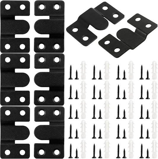 4 Pairs Stainless Steel Flush Mount Bracket Interlocking Headboard Hardware for Picture Hangers,Interlocking Heavy Duty Photo Frame Hook,Interlock Bracket Furniture Connector (Black)