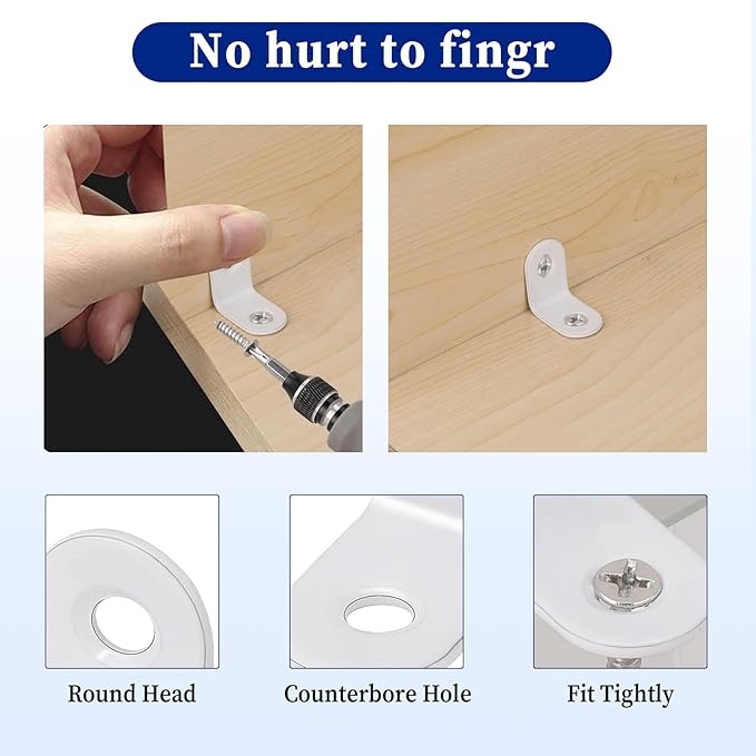 20 Pcs Small Right Angle Bracket White Corner Brace L Shape Shelf Bracket 90 Degree Metal Brace Decorative Joint Angle Support with Screws for Shelves Furniture Cabinet